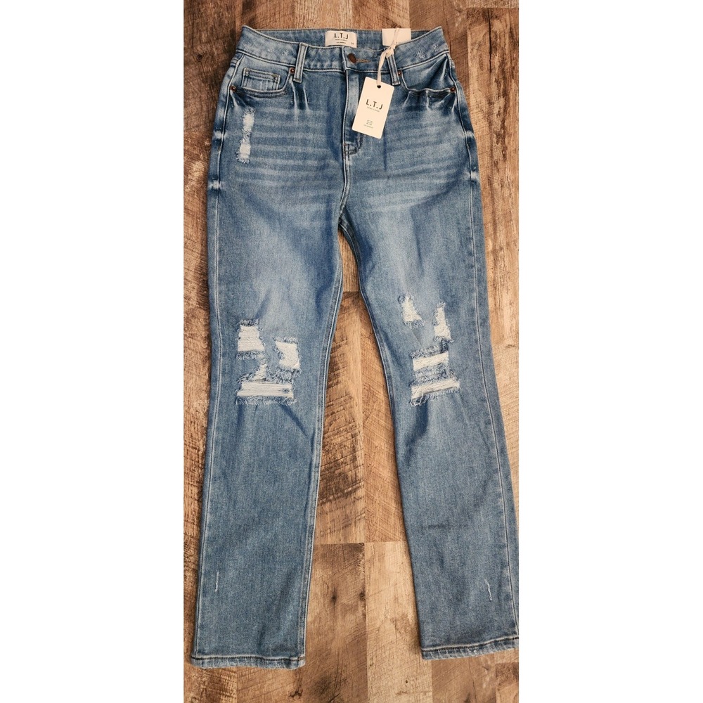LTJ‎ Womens Medium Wash Distressed Denim Skinny Jeans Blue 5 Pocket Casual
